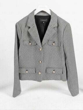 Talbots Black And White Houndstooth Cropped Jacket Size 12